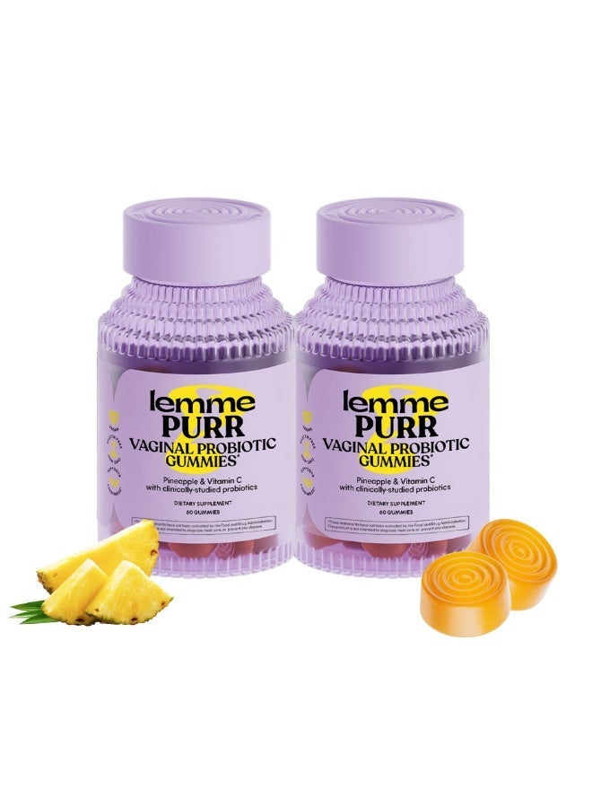 Lemme Purr l Probiotic Gummies for Women - Balanced pH, Healthy Odor, Yeast Balance & Flora Support + Vitamin C for Immune Health - Tasty Pineapple (60 Count) (Pack of 2) - Image 1